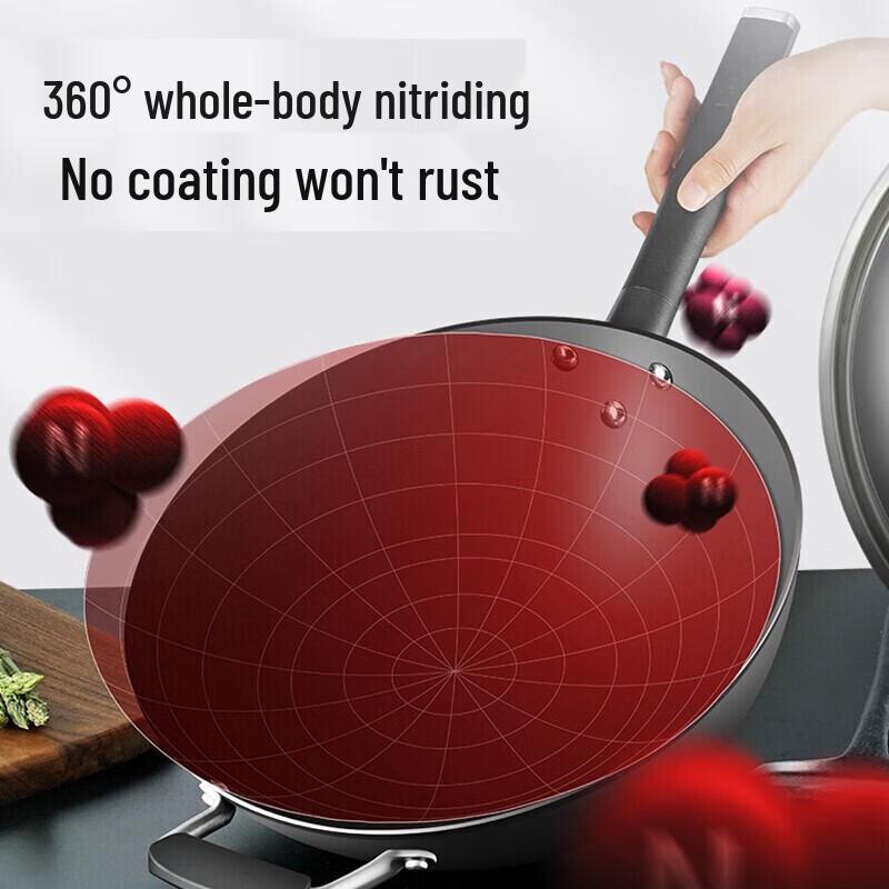 ASD 34cm Uncoated Stainless Refined Iron Wok