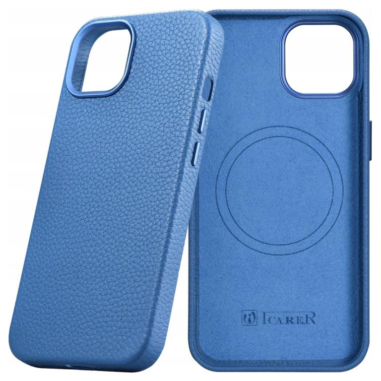 Icarer Litchi Premium Leather Case Skórzane Etui Iphone 14 Plus Magnetyczne Z Magsafe Jasnoniebieski (Wmi14220711-Lb)