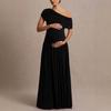 2026 spring new European, American and Amazon cross-border foreign trade women's slanted shoulder waist dress pleated solid color casual dress
