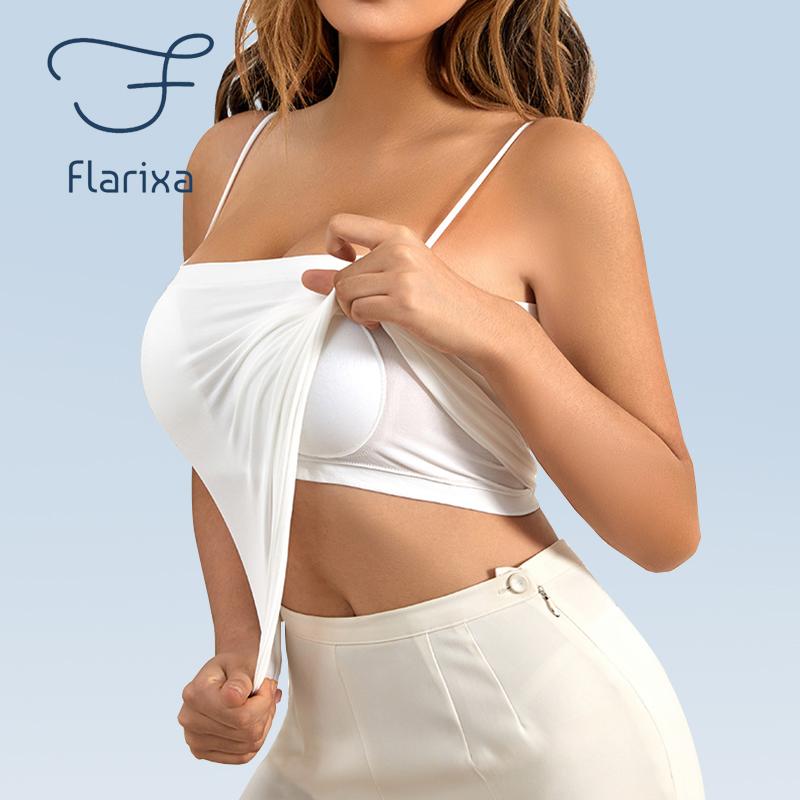 Flarixa Seamless Padded Push Up Camisole Top for Women with Bra Sleeveless Tank Top Body Shaping Elastic Vest Underwear
