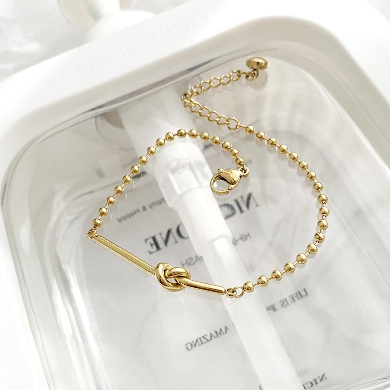 18K Gold-Plated Titanium Steel Bead Chain Bracelet - Women s Korean Fashion Style