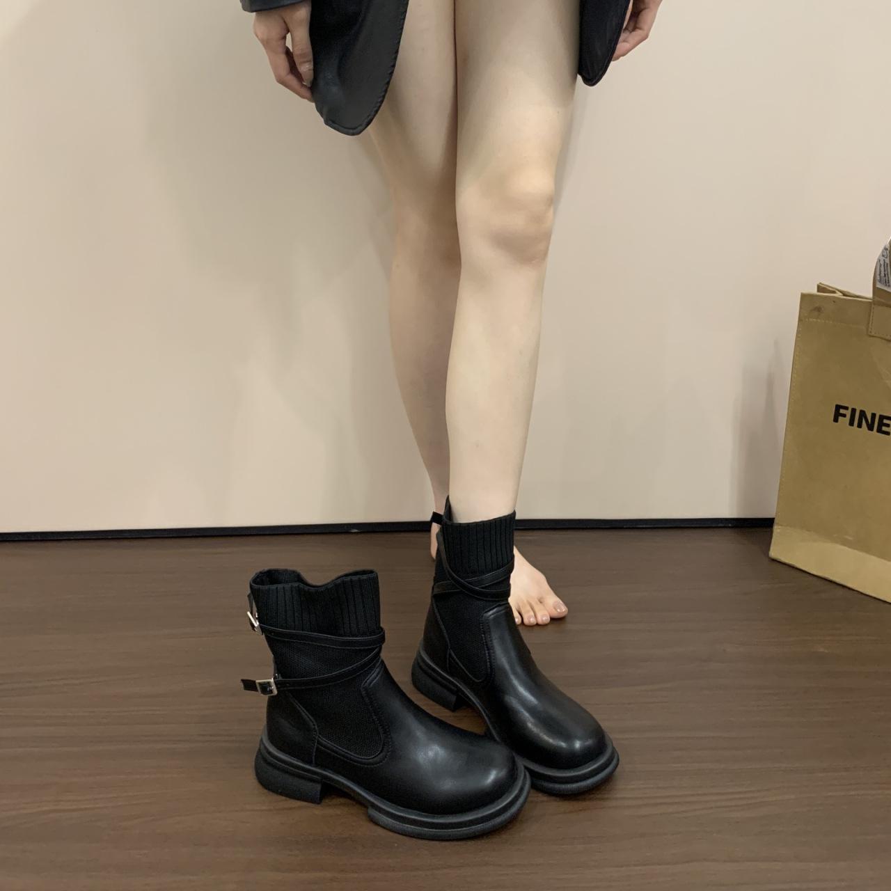 

2025 new one-pedal elastic boots socks boots medium tube thin versatile middle heel Chelsea boots cigarette boots short boots 40