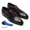 Luxury Mens Wingtip Oxford Dress Shoes Genuine Leather Brogue Dark Brown Lace-up Pointy Toe Business Office Wedding Formal Shoes