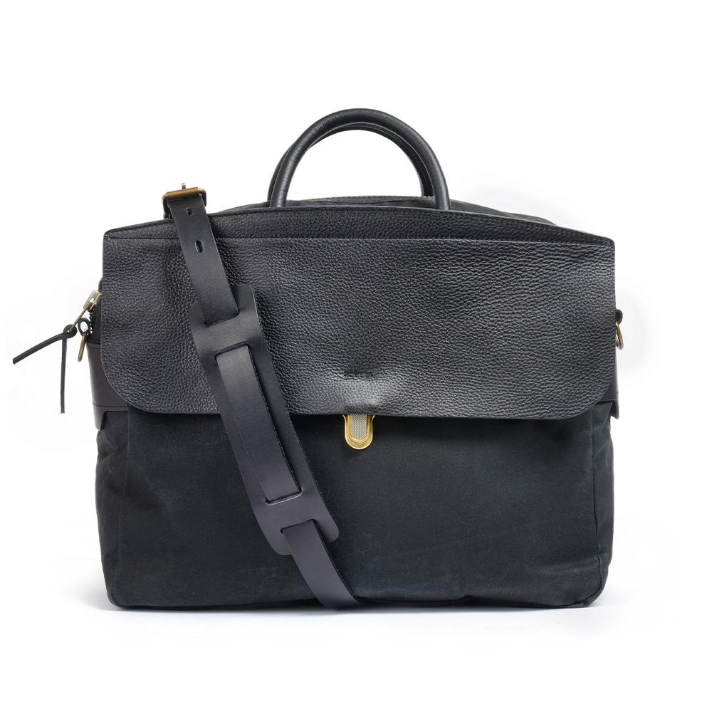 Bleudechauffe Zepho Solo Briefcase Waxed Canvas - Noir Black