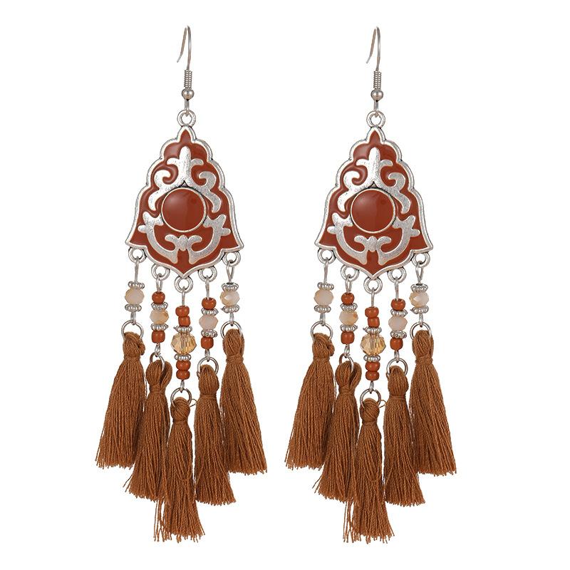 

Ethnic Bohemian Tassel Earrings For Women Geometric Enamel Crystal Beads Handmade Long Vintage Female Drop Dangle Earrings Gift