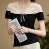 Bailuyu Women's Elegant V-Neck Lace T-Shirt with Bow Detail