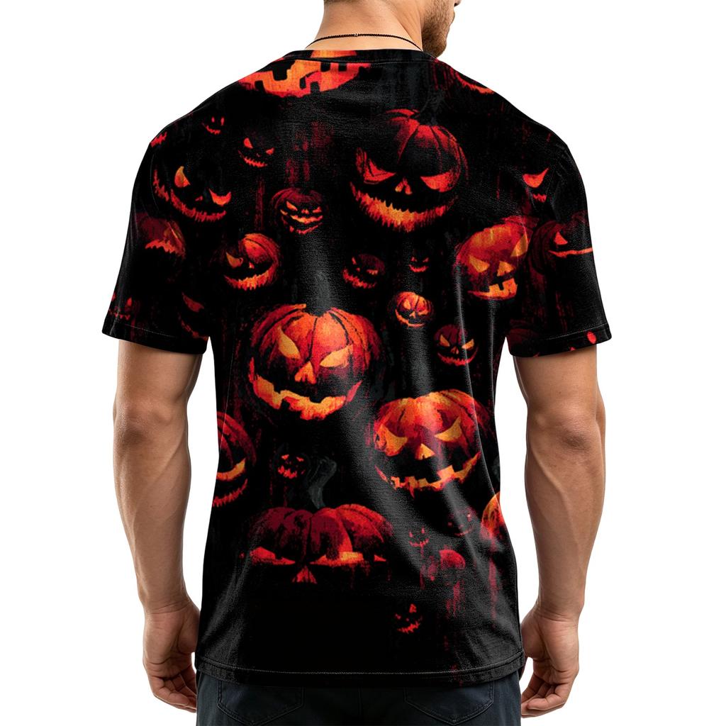 Men's Casual Short Sleeve T-Shirt Lightweight Breathable Fabric Crew Neck Halloween Pumpkin Pattern Printed Top