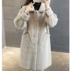 Autumn and Winter Gold Mink Knitted Cardigan Women's Medium and Long Coat Jacket Tweed Plaid