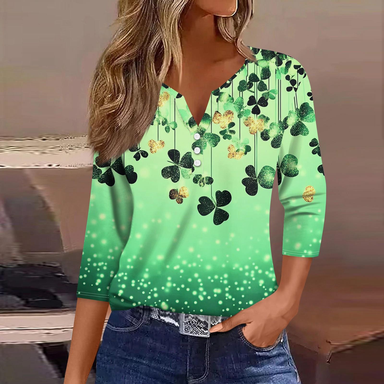 

Жен. Футболка Футболка С принтом Пуговицы Рукав 3/4 Повседневные Выходные Мода Классический V-образный вырез Обычный Топ XXL