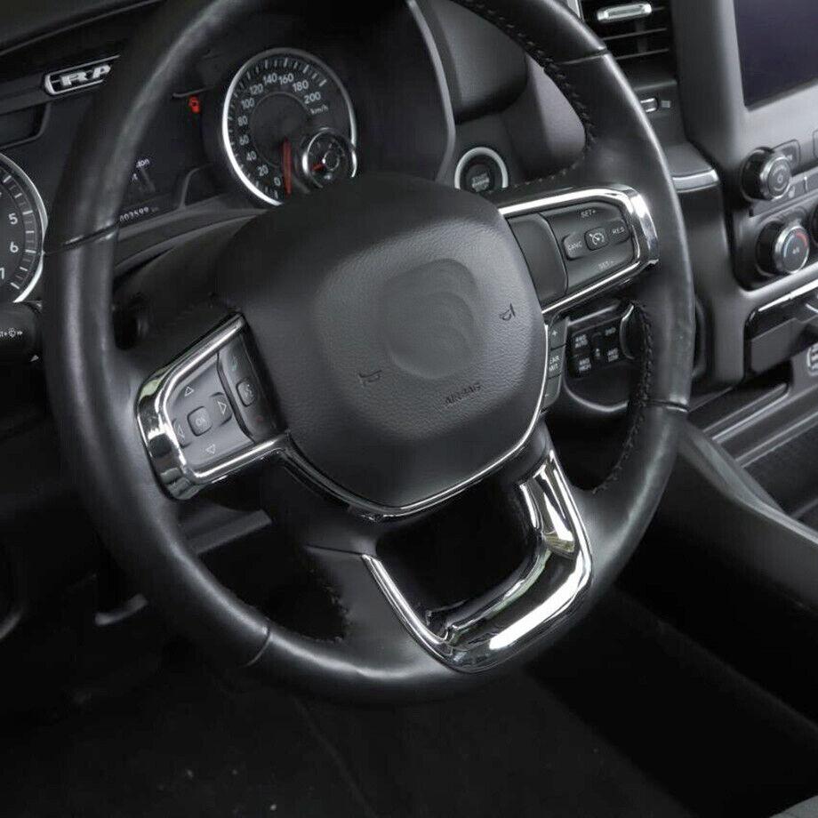 For 2019-2024 Dodge RAM 1500 ABS Chrome Interior Steering Wheel Decor Cover Trim