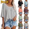Women's Fashion Casual 3/4 Sleeves V-Neck Blouses & Shirts