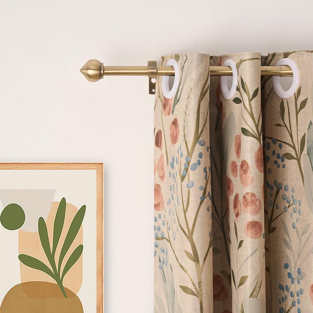 3/4" Standard Decorative Adjustable Curtain Rod,Heavy Duty Curtain Rods Set for Windows,30 To 52 Inch, Antique Brass