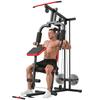 Station de musculation multifonctionnelle avec poids libres, avec banc amovible, 136x107x205cm, Noir et Rouge