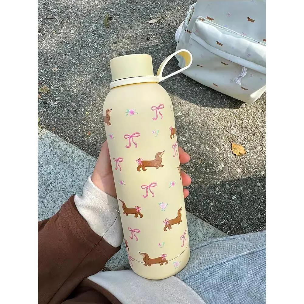 Kawaii Puppy Coffee Tumbler Stainless Steel Thermos Bottle Cup Cute Korean Travel Insulated Flask Thermal Water Bottle 500ml