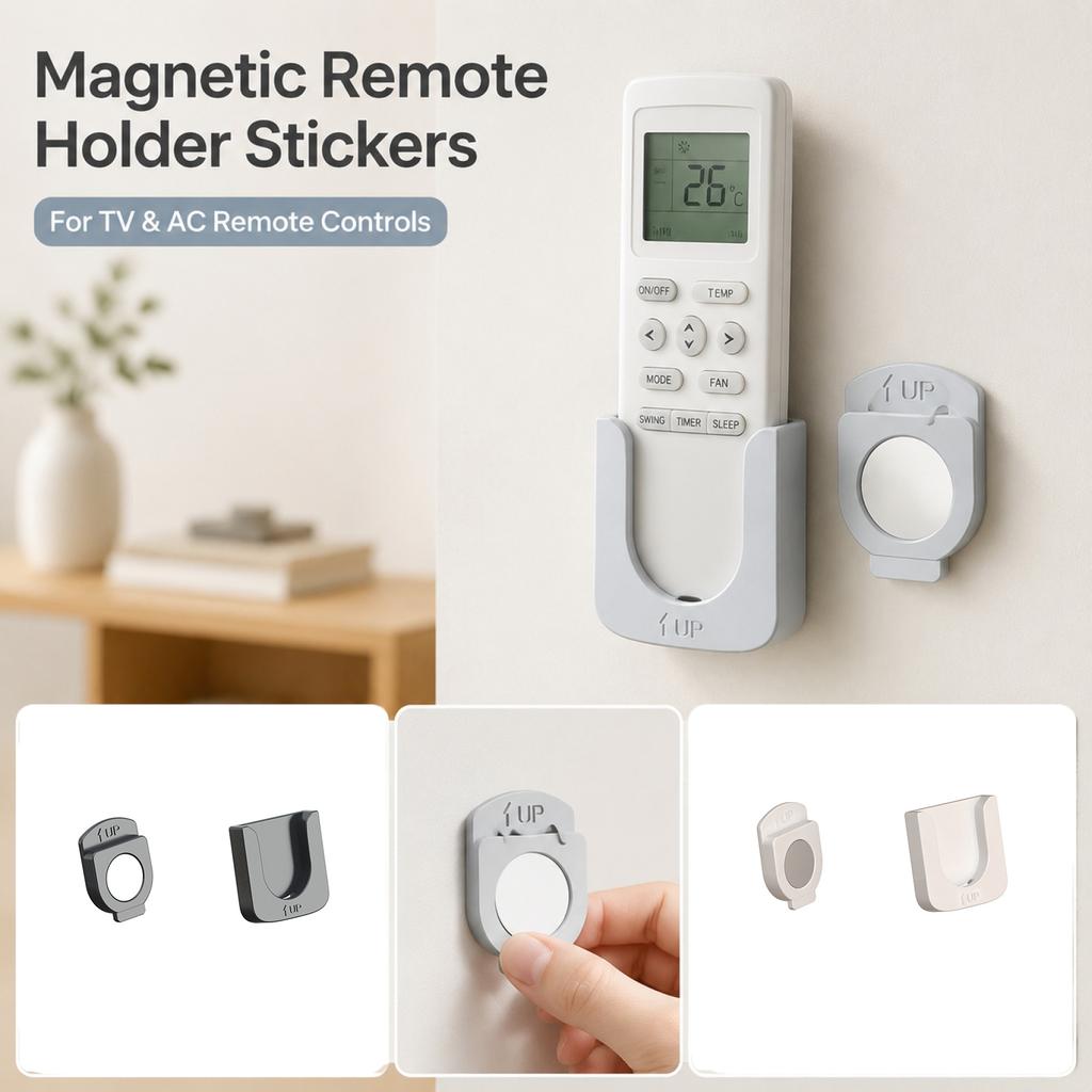 Magnetic Remote Holder Set for TV and Air Conditioner Remote Controls Easy Mounting Wall Storage Space Saving Compatible with Various Remote Models
