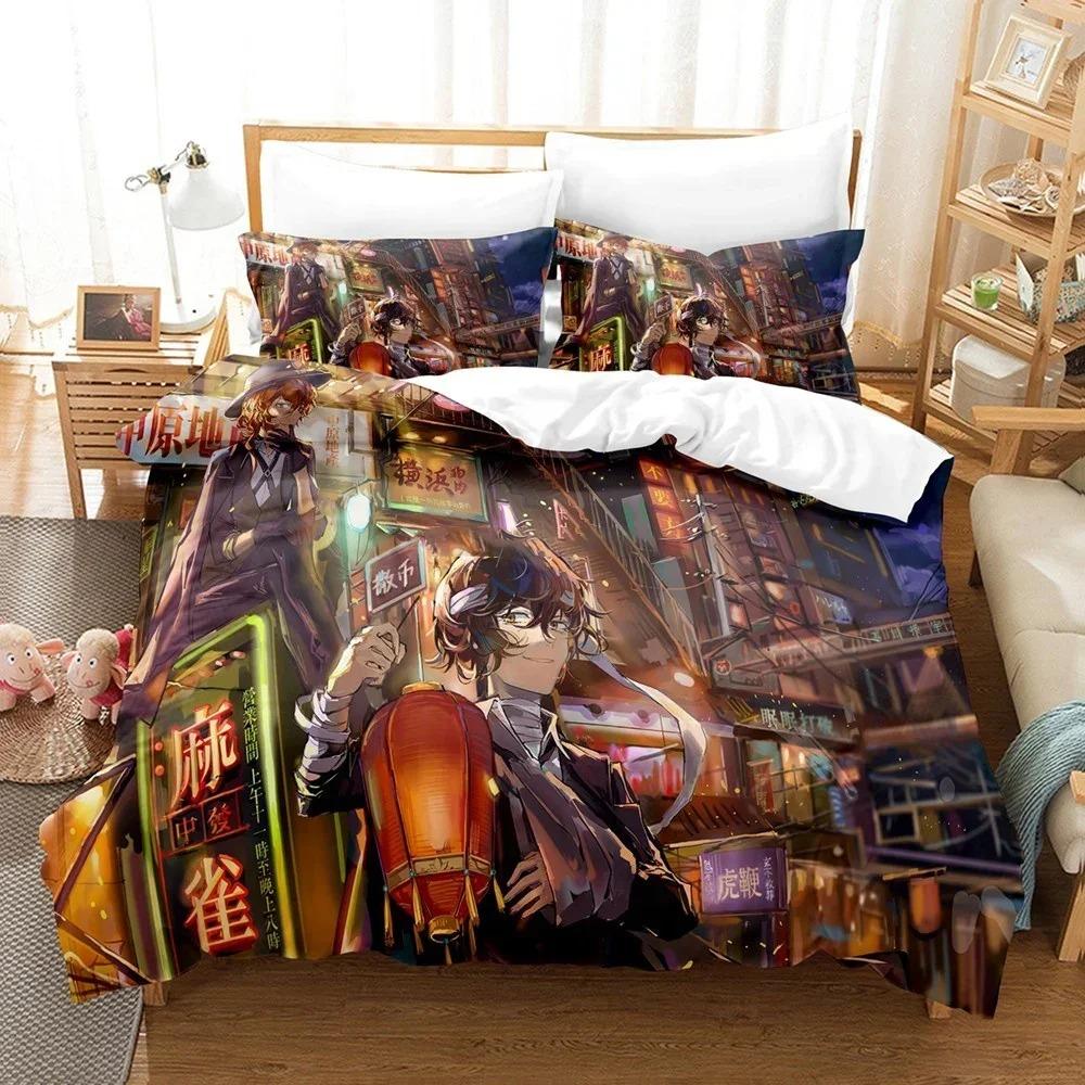 Anime Bungo Streunende Hunde Bettwäsche Set Cartoon Bettbezug und Kissenbezüge Königin volle Größe Kinder Geschenk Dekor Hause Bettwäsche