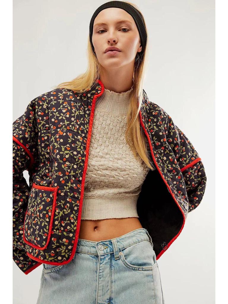 2024 Autumn/Winter Quilted Color Block Women's Cotton Jacket