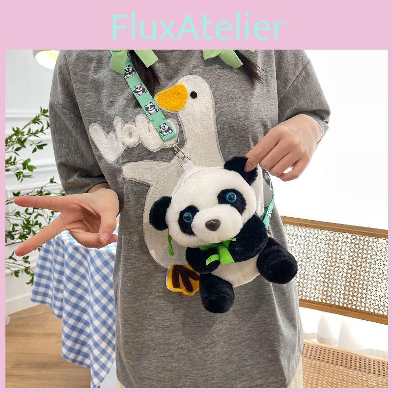 Embroidered Panda Furry Hugging Bamboo Diagonal Cross Backpack For Daily Use
