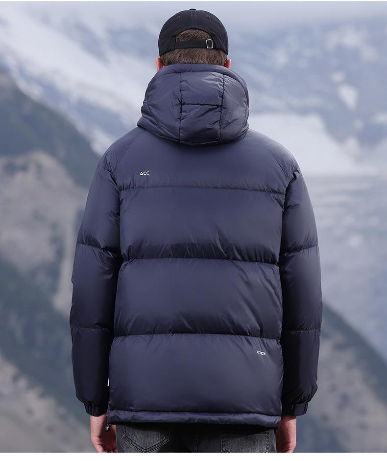 Winterjacke mit Kapuze für Herren: Dicker, warmer Freizeitmantel mit 90 % weißer Entendaune