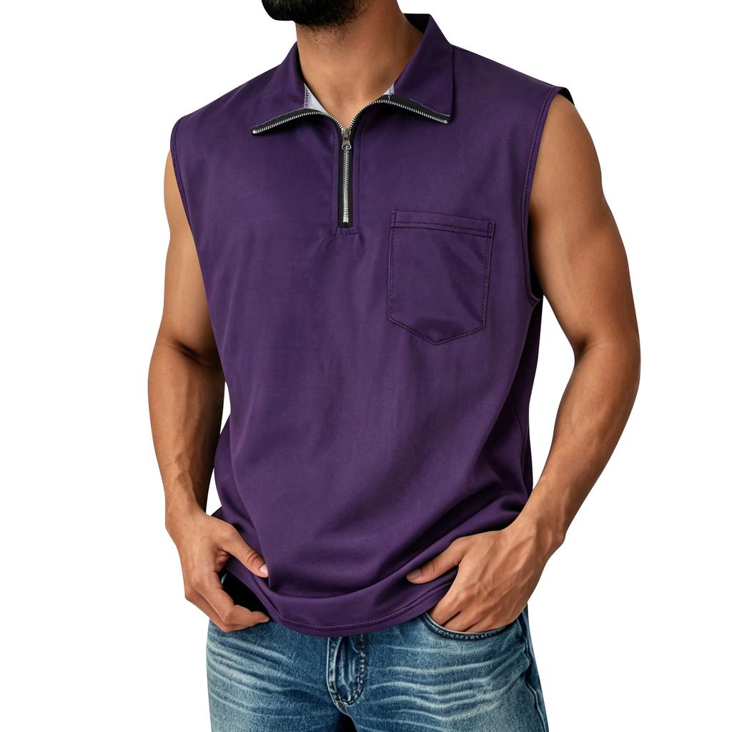 Ärmellose Herrenweste mit halbem Reißverschluss, lässige Tasche vorne, bequeme Passform, Muskel-Tanktop für Outdoor- und Indoor-Aktivitäten