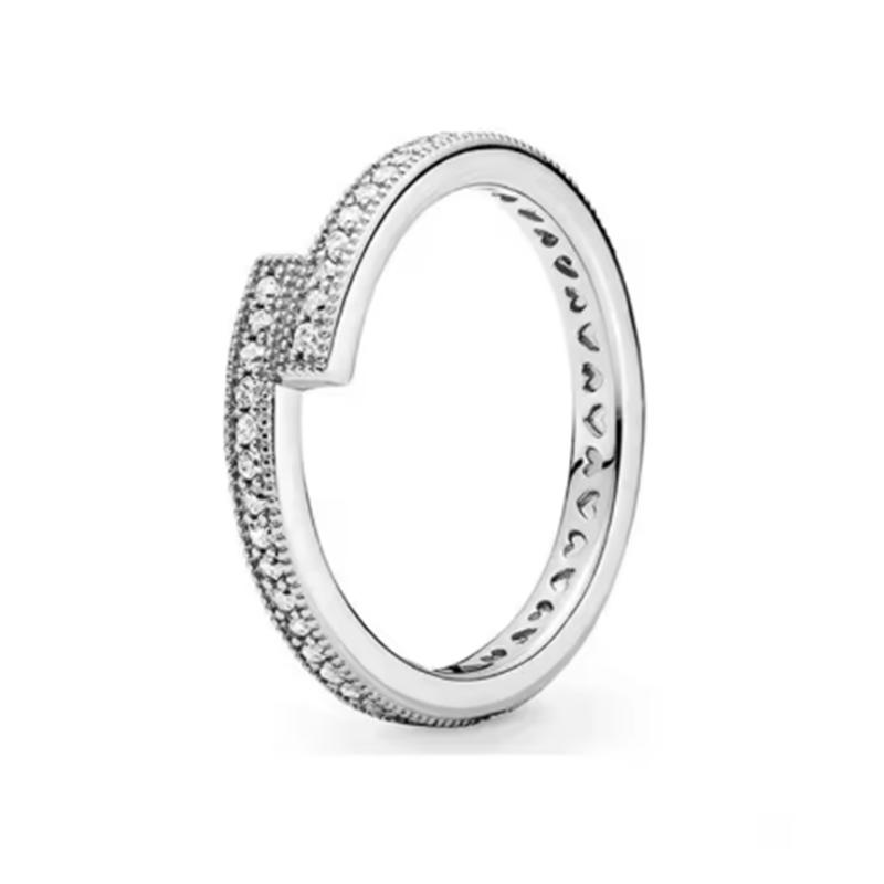 New 925 Silver Sparkling Bow Double Hearted Zircon Ring for Women DIY High Quality Wedding Jewelry Gifts