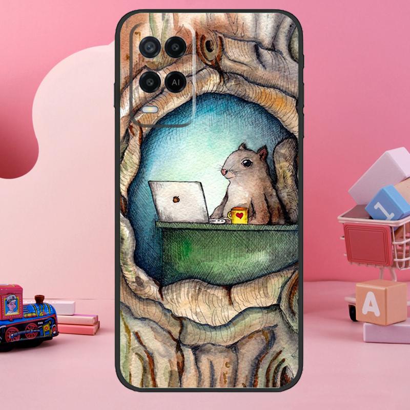 Cartoon Squirrel Case For Oppo A18 A38 A58 A78 A98 A74 A54 A94 A80 A60 A40 A96 A76 A16 A15 A17 A57 A77 A5 Pro
