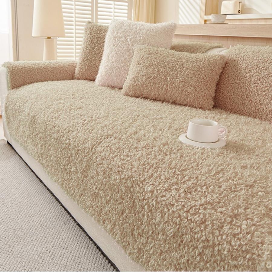 1pc Fluffy Plush Teddy Soft Warm Thicken Winter Sofa Cover, for Living Room Warm Furniture Decor Sofa Towel Slipcover Non-Slip