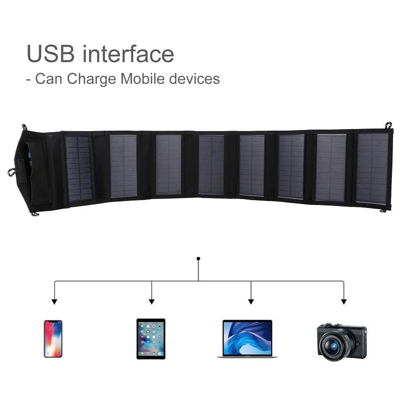 8 Fold Monocrystalline Foldable Solar Panel 25W Portable Folding Bag 2 USB Output Outdoor Power Bank Hiking Mobile Phone Charger