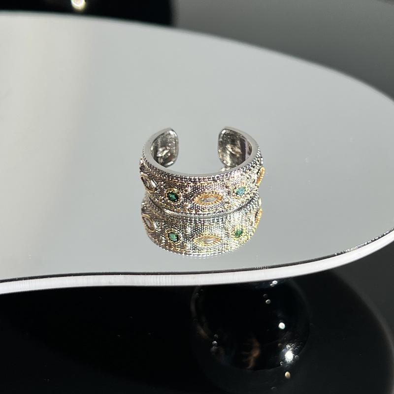 Collection retro Italian court style brushed hollow lace open ring women's fashion niche versatile ring