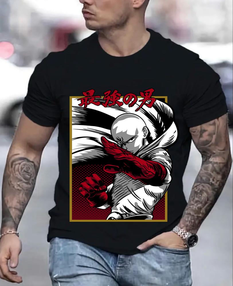 

САЙТАМА Ванпанчмен Футболка Ужасы Аниме Манга Подарки Черная Футболка Все Размеры 4XL