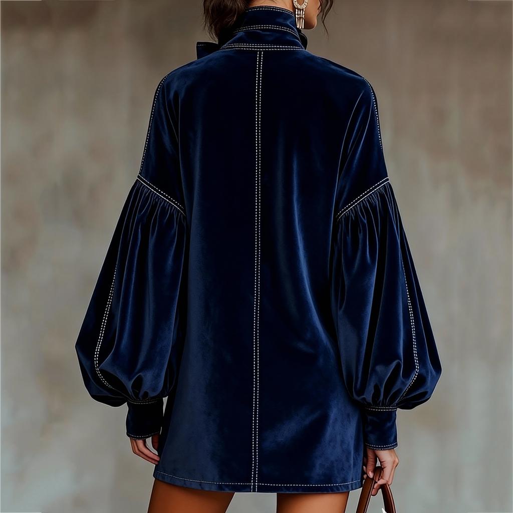 Modekläder för kvinnor, Avslappnad, Sammet, Långärmad, Med rosett, Kort klänning