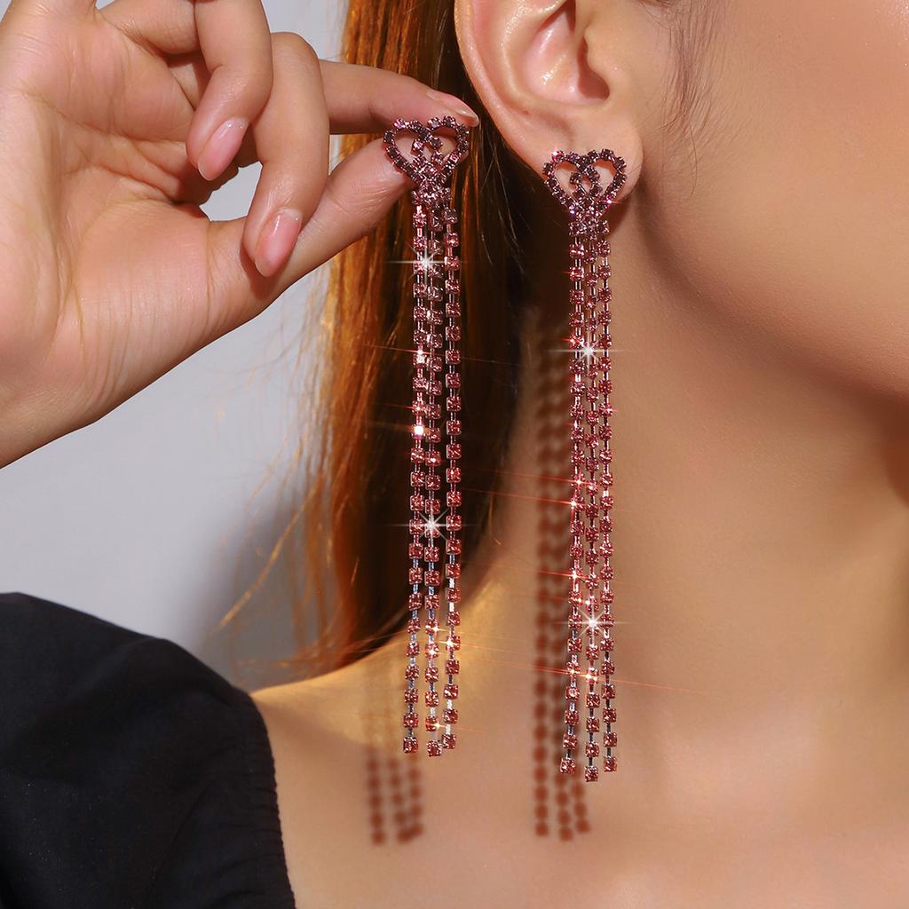 High-end Luxury Shiny Crystal Long Love Earrings