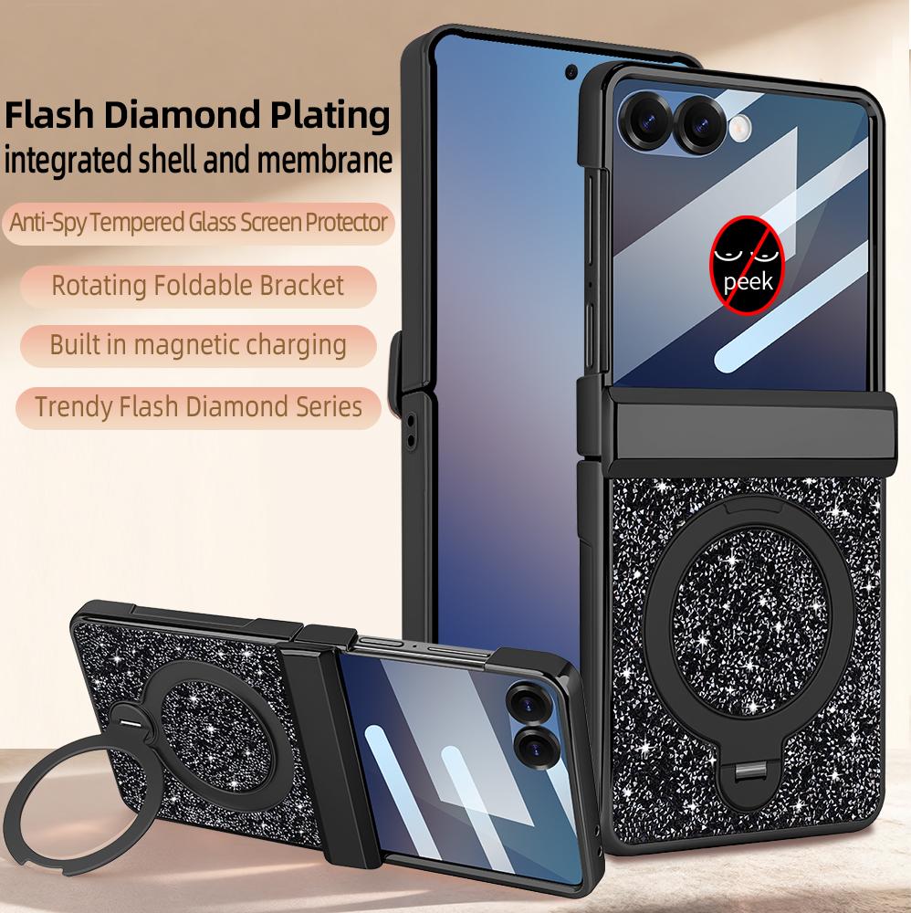 360 Rotating Bracket Luxury Magnetic Case for Samsung Flip 7 6 Full Protection Tempered Glass Screen Protector Kickstand Cover