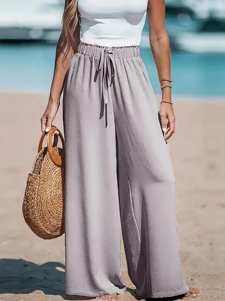 Women's Wide Leg Pants - TK Polyester Casual Comfort Solid Color Women's Long Pants