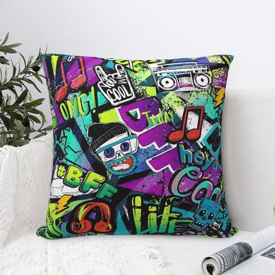 Retro 80 90s Pillowcase Polyester Cushion Cover Decorations Graffiti Music Pillow Case Cover Home Square 4545cm