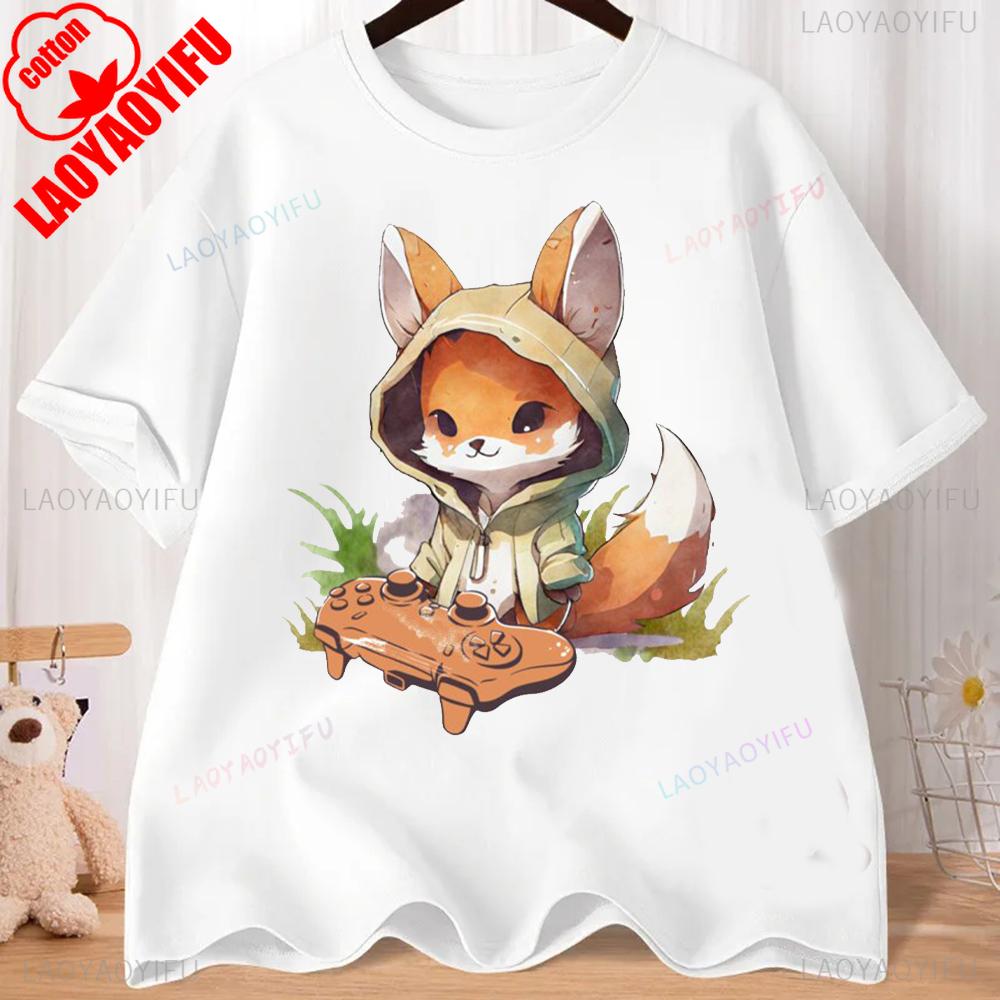 Lovely Cartoon Fox Graphic T-shirts Comfort and Fashion Coexist Short-sleeve Round Neck Regular Fit Clothes CRAZY FOX LADY