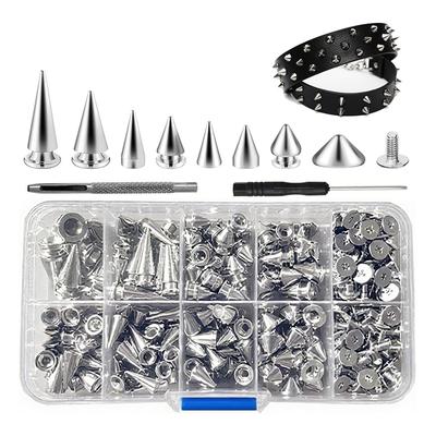 HHO-Punk Spikes And Studs Kit-354 Pieces-8 Sizes Metal Tree Spikes Studs Cone For Leathercraft, Punk Clothing DIY