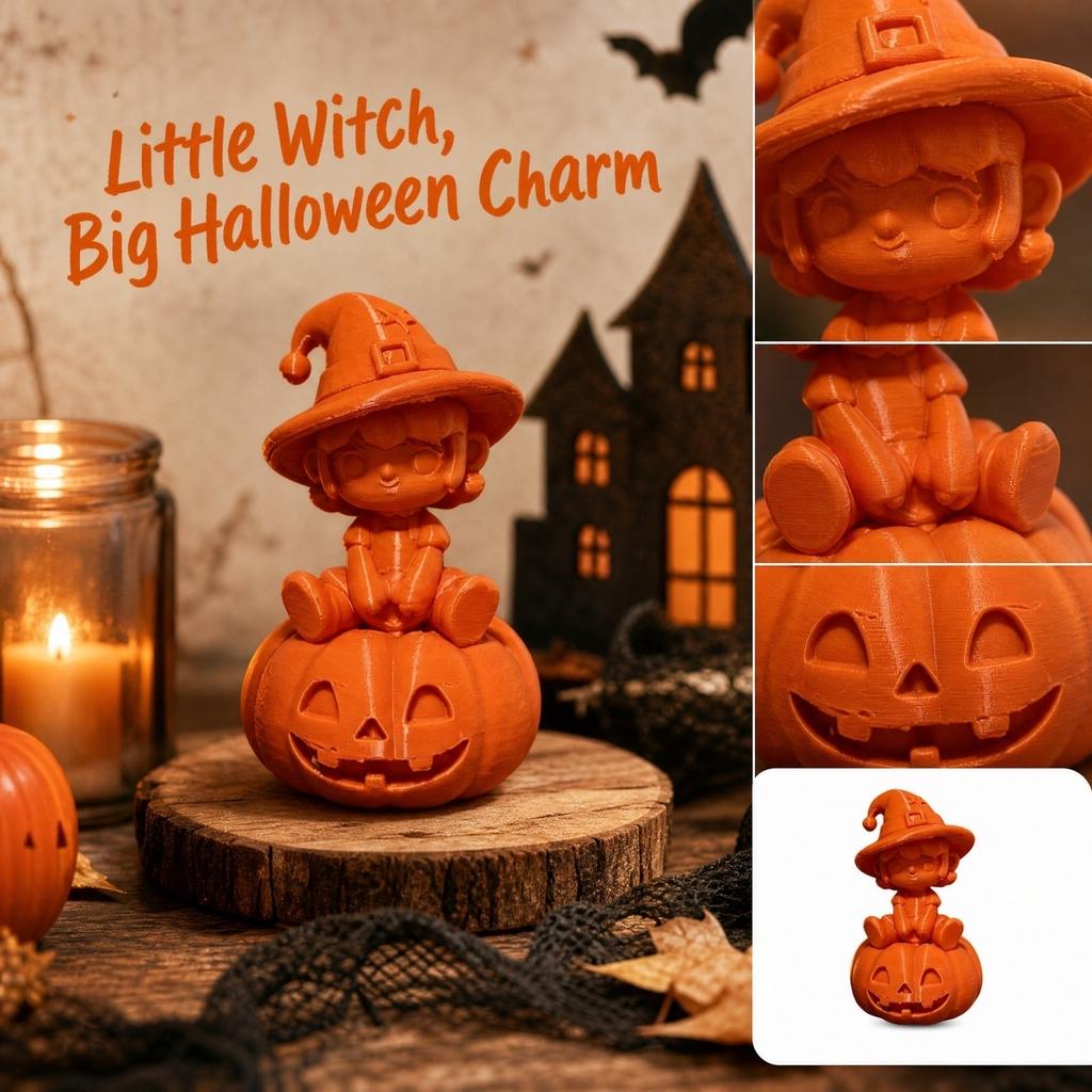 3D Printed Halloween Pumpkin Girl Statue Desktop Decoration for Fall Home Decor
