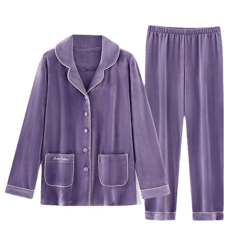 Pajamas Women'S Autumn And Winter Thin Velvet Warm Coral Velvet Winter Island Velvet Large Size Flannel Spring And Autumn Loungewear Set