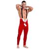 Men's Christmas Cosplay Jumpsuit Plush Ball Zipper with Bowknot Neckband Elastic Strap for Stage