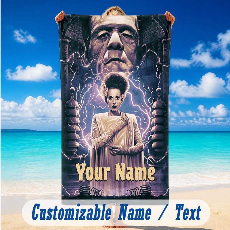 Beach Towel Custom Name Text, Quick Dry Large Towel For Beach HomeBride of Frankenstein