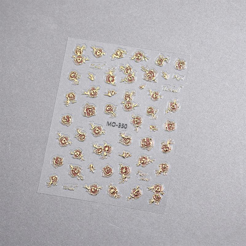 Gold Rose Flowers 3D Self Adhesive Nail Art Decorations Stickers High Quality Manicure Decals Accessories