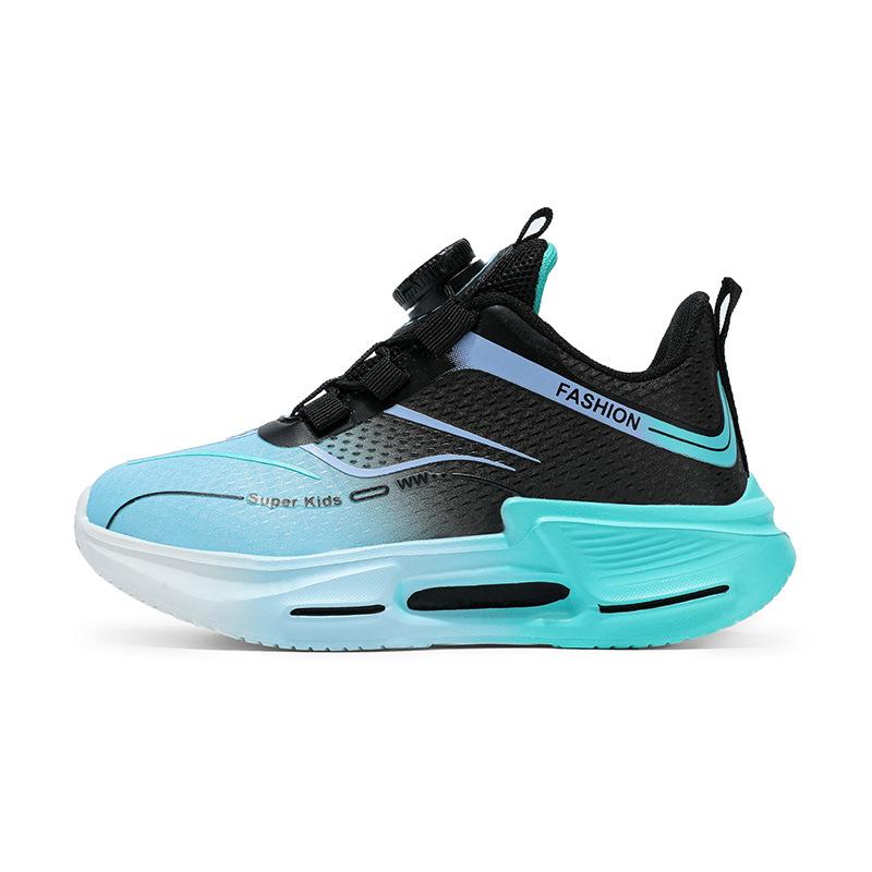 Children's and boys' sports shoes 2025 new leather non-slip rotary buckle running shoes medium and older children's casual sports shoes trend