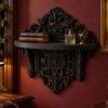 Decorative Storage Shelves Vintage Floating Shelf for Wall, 3D Printed Gothic Carving Display Shelf, Style Wall Mount Black Rack Home Office