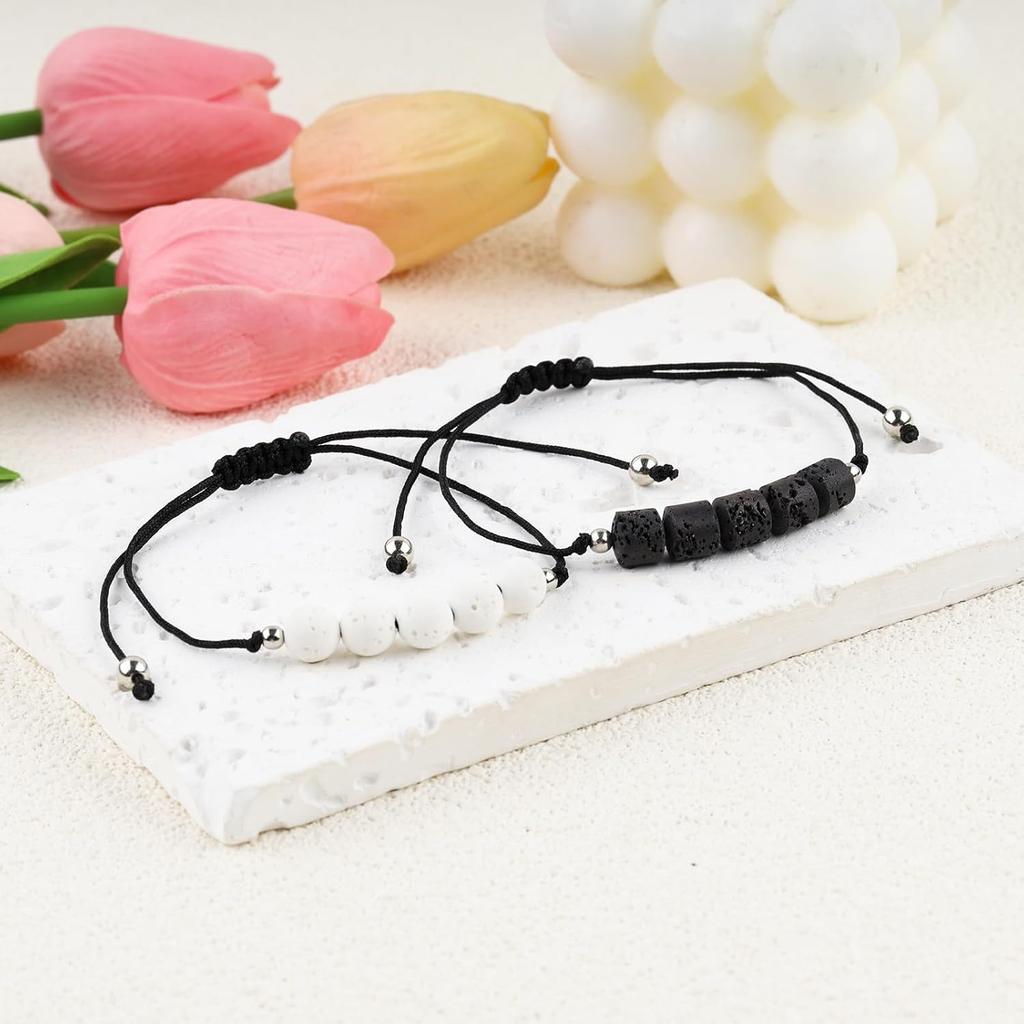 First Day of School Gift for Mama and Mini,Mommy and Me,Back to School Bracelets Lava Rock Natural Stone Beads Strand Bracelet for