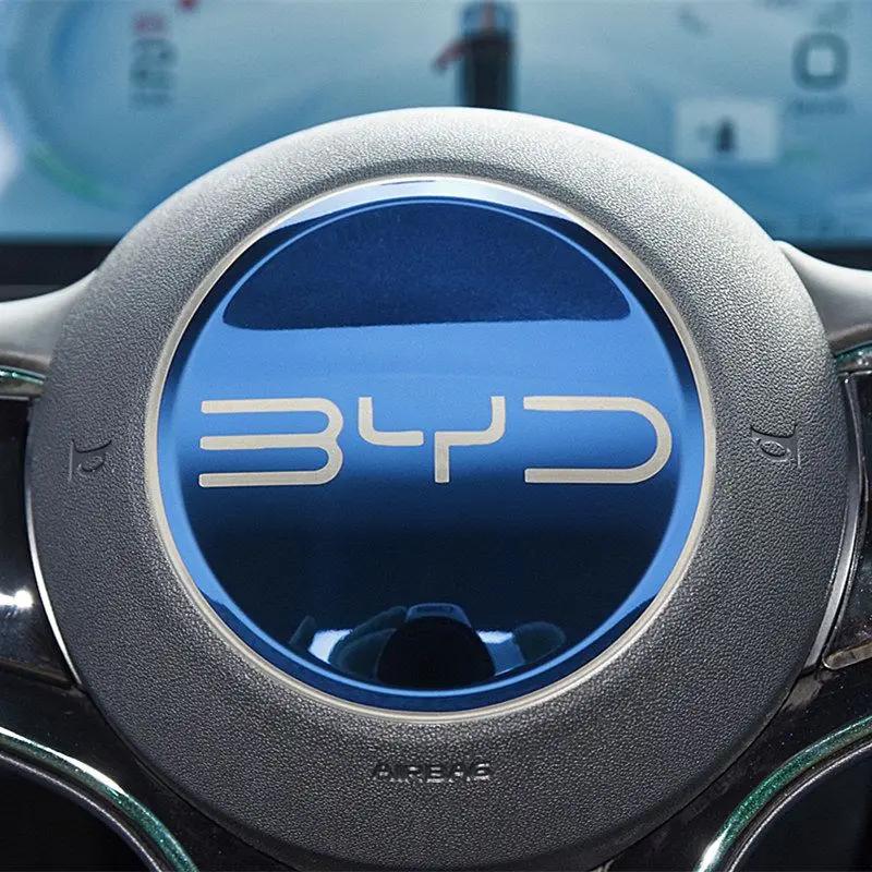 HBZBP1 Car Steering Wheel Metal Protective Cover for BYD Atto 3 Yuan Plus Seagull Dolphin Seal Stainless Modified Sticker Fashion New