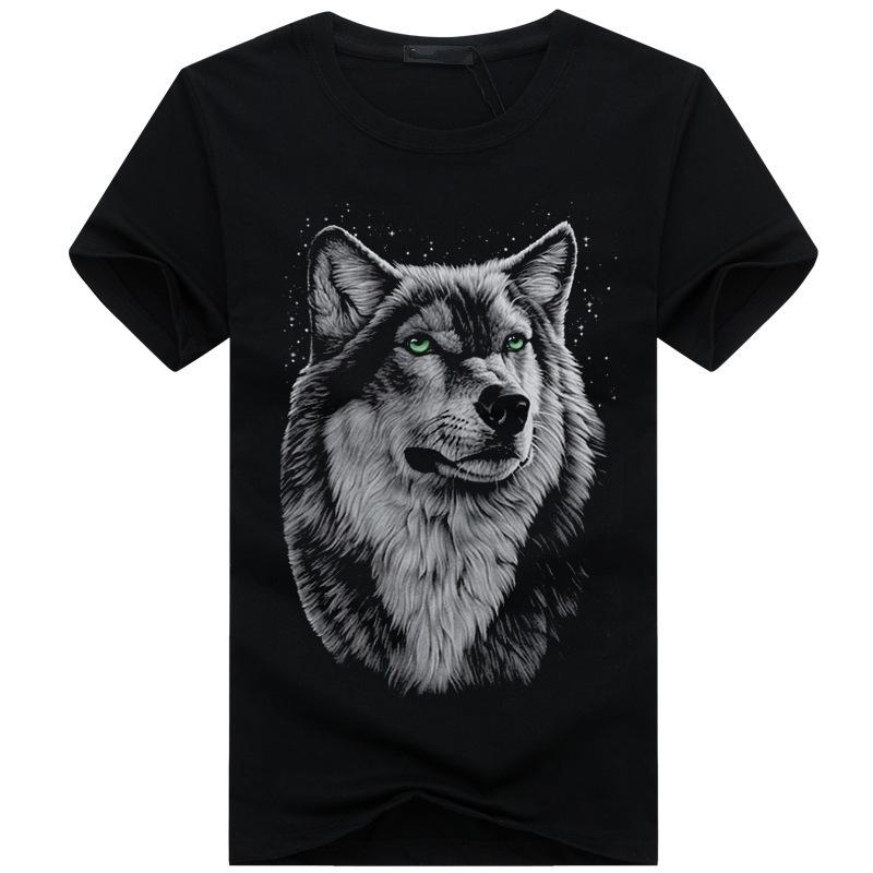 Sommer Kurzarm T-Shirt Herren Übergröße Jugend T-Shirt Rundhals 3D Wolfskopf T-Shirt