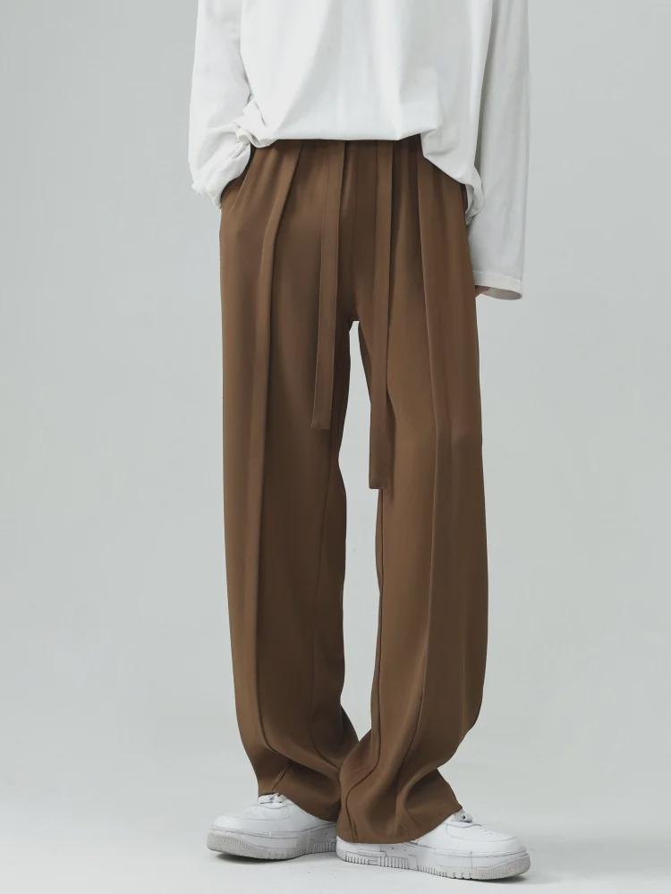 

Мужские брюки из чистого черного драпового материала: Высококачественный, свободного покроя, прямого кроя с эластичной резинкой на талии - повседневный стиль костюма M кофейный