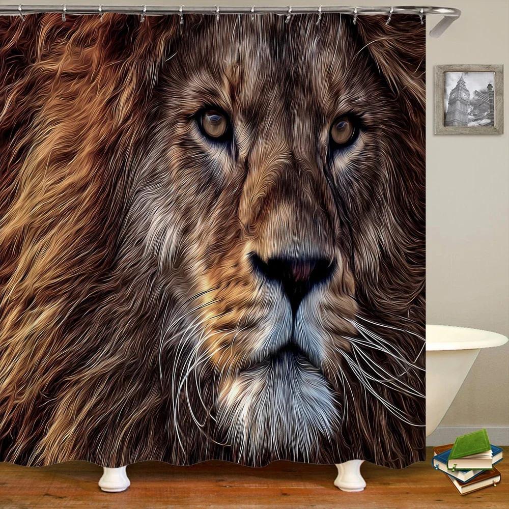 Animals Printed Lion, Tiger, Cat,Elephant,3D Bath Curtains Waterproof Polyester Cloth Washable Bathroom Shower Curtain With Hook