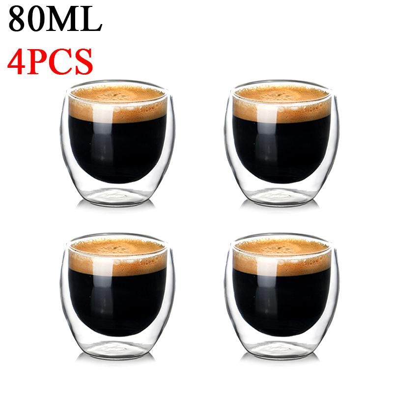 2-6 STK 80 ml doppelschichtige Isolierglastasse aus Borosilikatglas Kaffee-/Milchbecher Teetasse Restaurant Haushaltstrinkgeschirr Geschenk